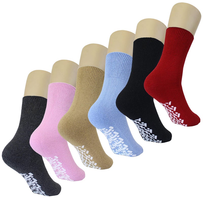 Brooklyn Socks 6 Pairs of Womens Non Skid/Slip Medical Socks, Cotton With Rubber Gripper Bottom, Assorted Colors, Size 9-11 - Image 2